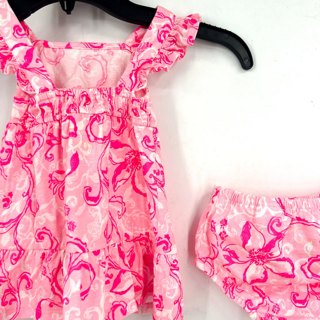 LILLY PULITZER Infant Charlize Dress 3-6M Conch Shell Pink Flamingle Garden NWOT