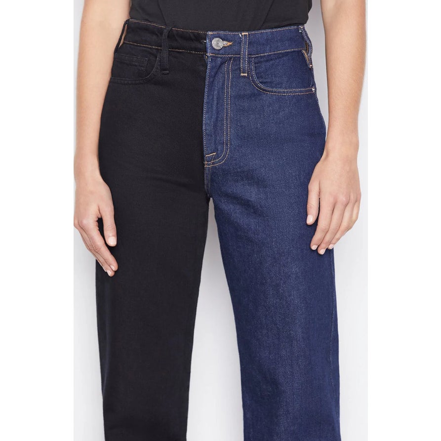 FRAME Womens Le Jane Colorblock Relaxed Jeans Size 23 Blue Black Dell Noir NWT