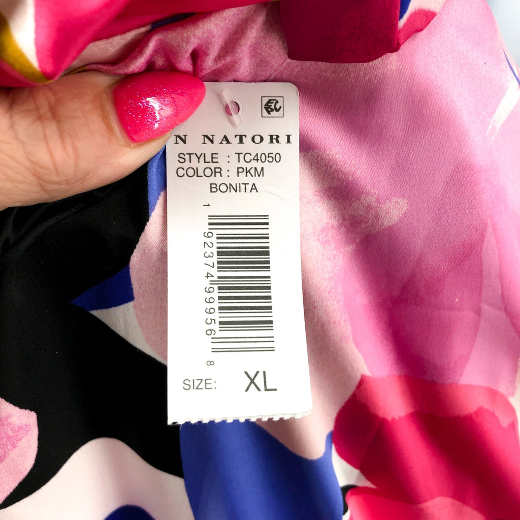 N NATORI Women's Bonita Stretch Silky Satin 49" Robe XL Pink Multi Floral NWT