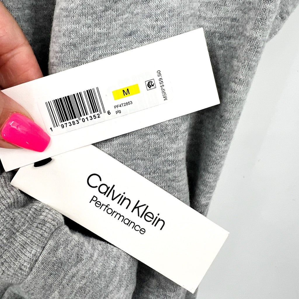 CALVIN KLEIN Women's Logo Hoodie Medium Pearl Grey Pullover Sweatshirt NWT