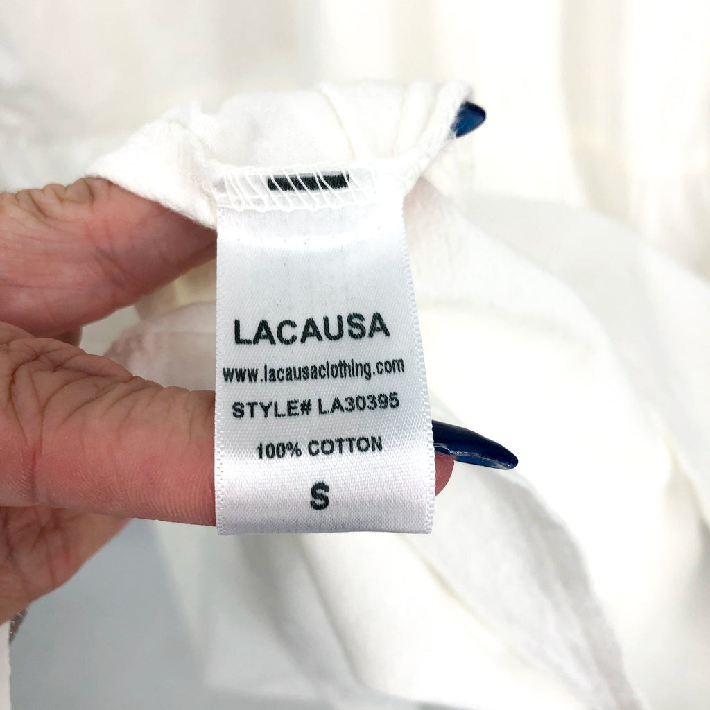 LACAUSA Women's Tate Tiered Midi Dress Small White Panna Cotta Long Sleeve NWT