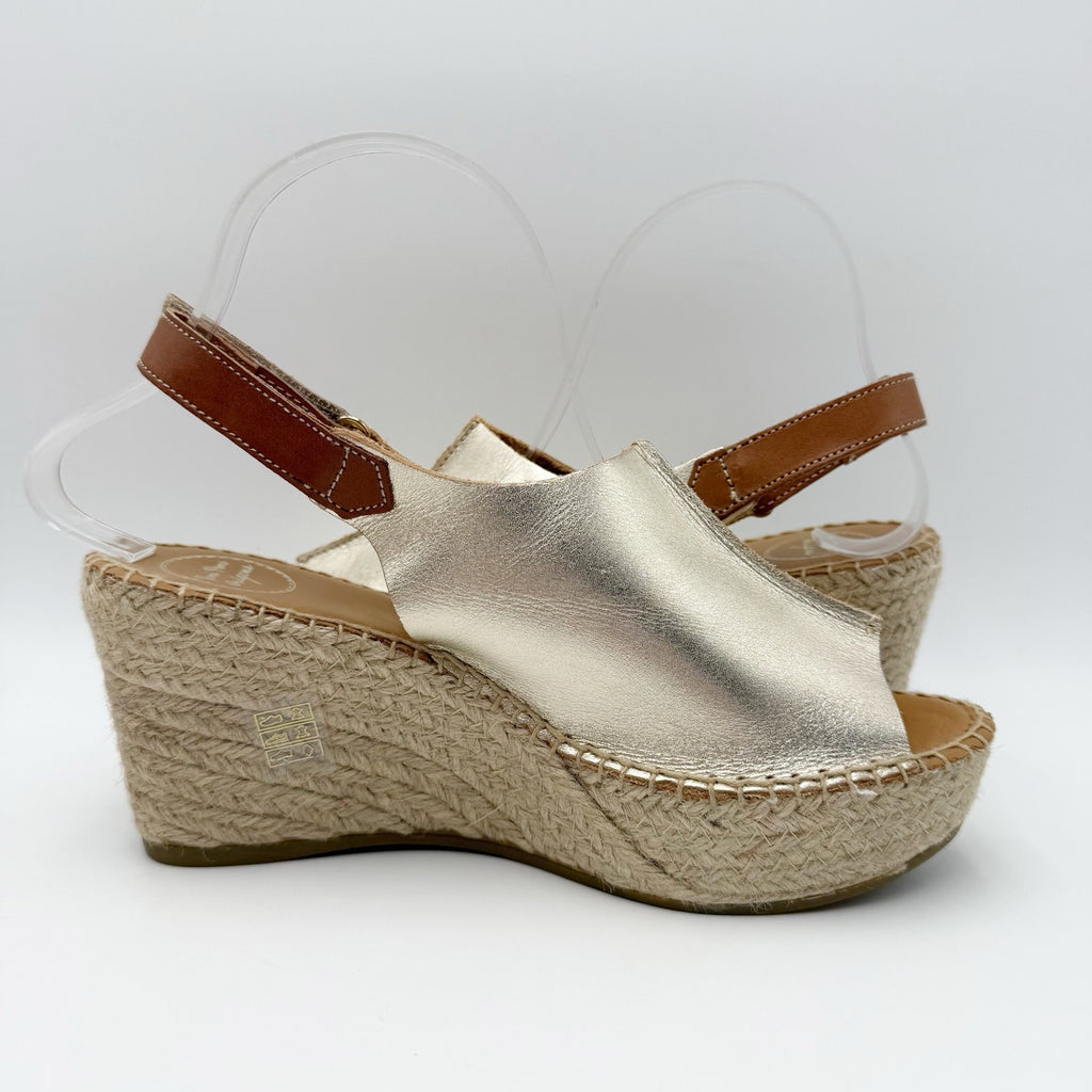 Toni Pons Womens Lugano Espadrille Wedge Sandals EU 39 US Size 8.5 Gold NWOB