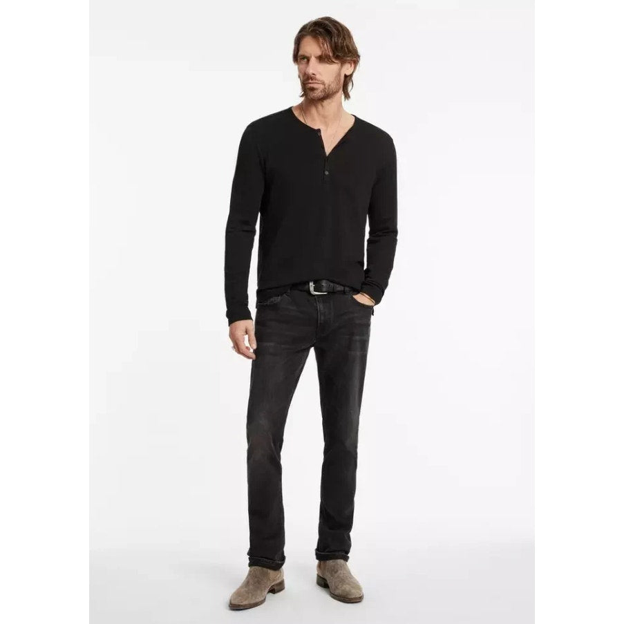 JOHN VARVATOS Men's Walden Henley Shirt Large Black Long Sleeve NWT