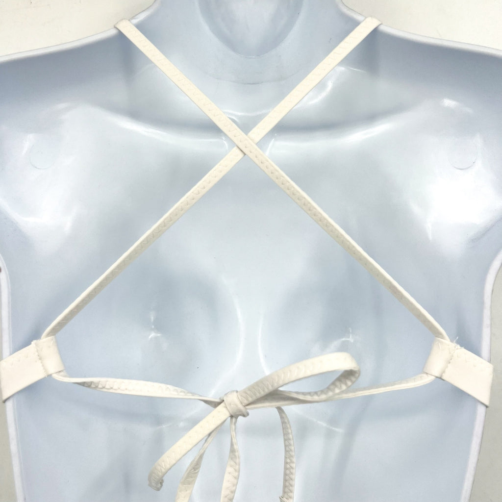 BECCA Women's Castaway Halter Bikini Top Small White Fishnet NWOT