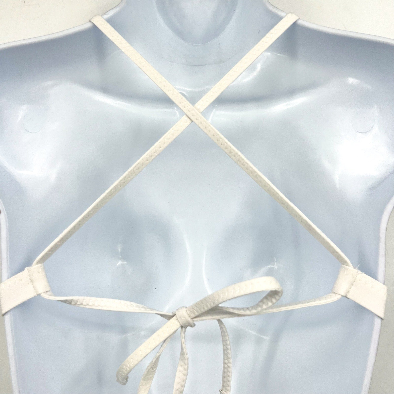 BECCA Women's Castaway Halter Bikini Top Small White Fishnet NWOT