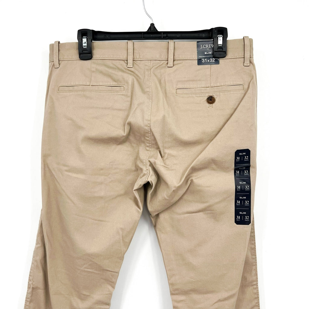 J.CREW Men's Slim-Fit Flex Chino Pants 31x32 Khaki Stretch Flat Front H3167 NWT