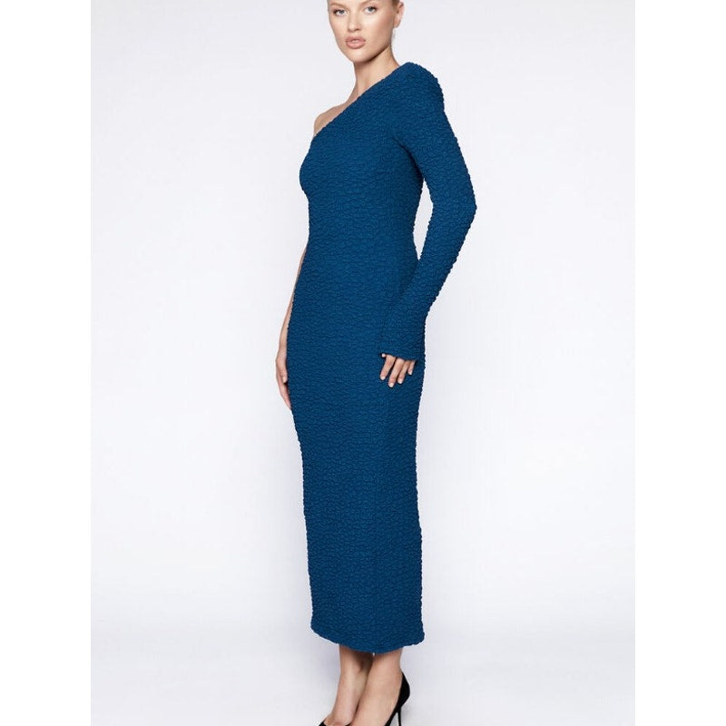 BARDOT Women's Crinkle One Shoulder Dress Size 4 Teal Blue Stretch Lined NWT