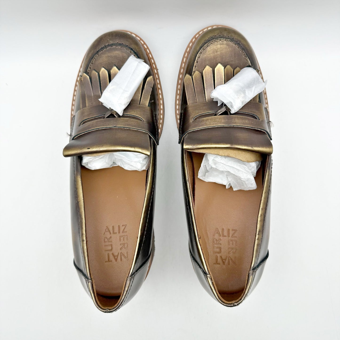 Naturalizer Womens Desmond Tassel Loafer US 7.5 Wide EU 38 Bronze Leather NIB