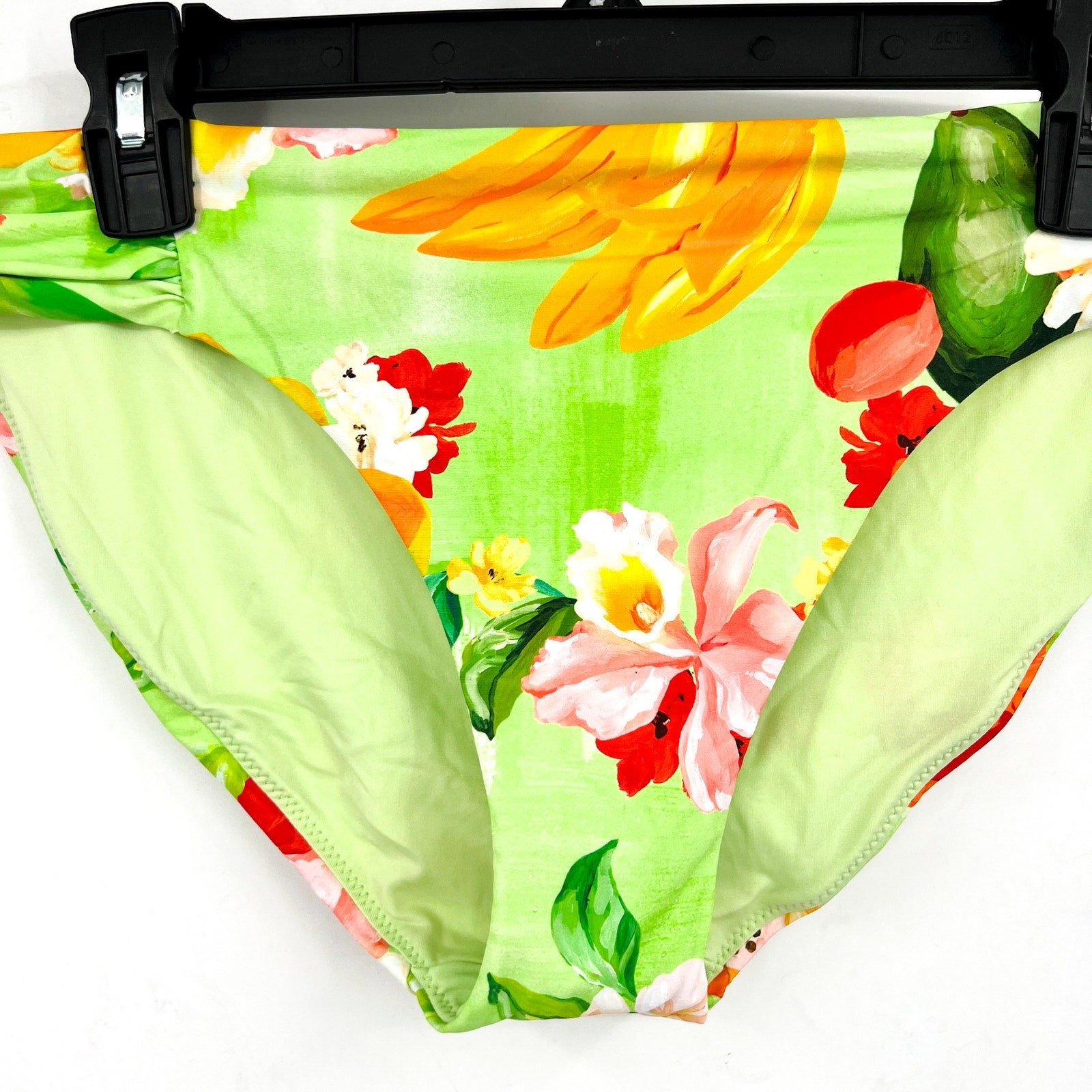 SEAFOLLY Womens Tropique Ruched Bikini Bottom Size 12 Green Aloe Gel Print NWT