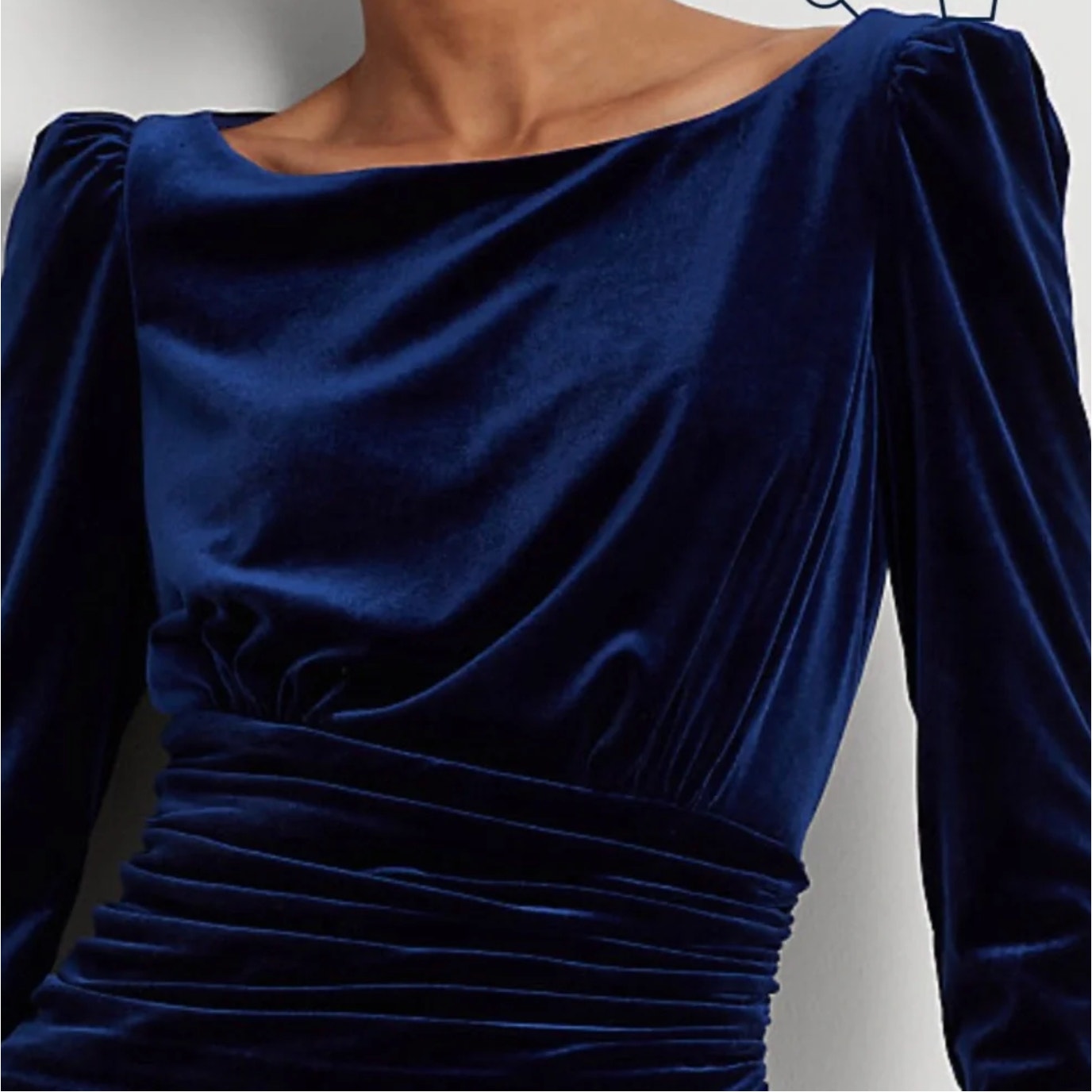 LAUREN RALPH LAUREN Velvet Cocktail Dress Size 2 Navy Blue Ruched Waist NWT