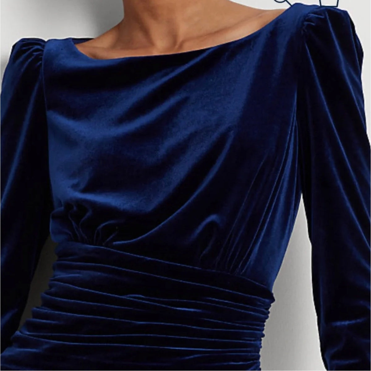 LAUREN RALPH LAUREN Velvet Cocktail Dress Size 2 Navy Blue Ruched Waist NWT