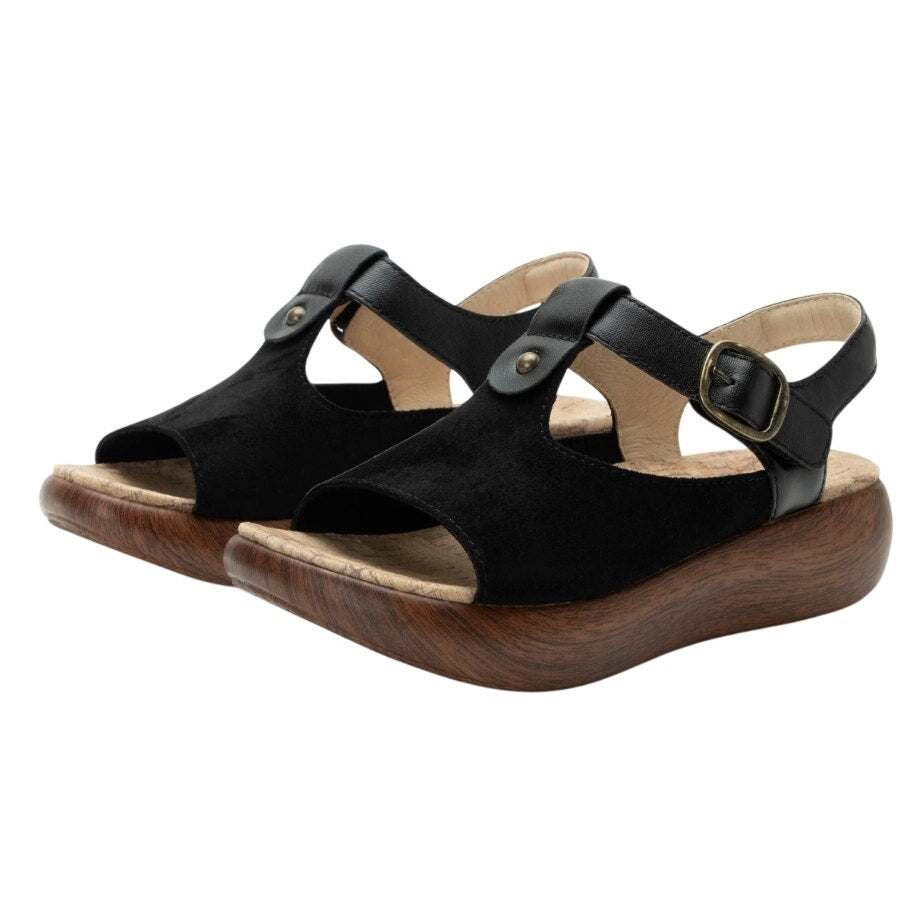 Alegria Womens Betsie Stretch Sandals EU 42 US 11.5-12 Black Leather NWOB