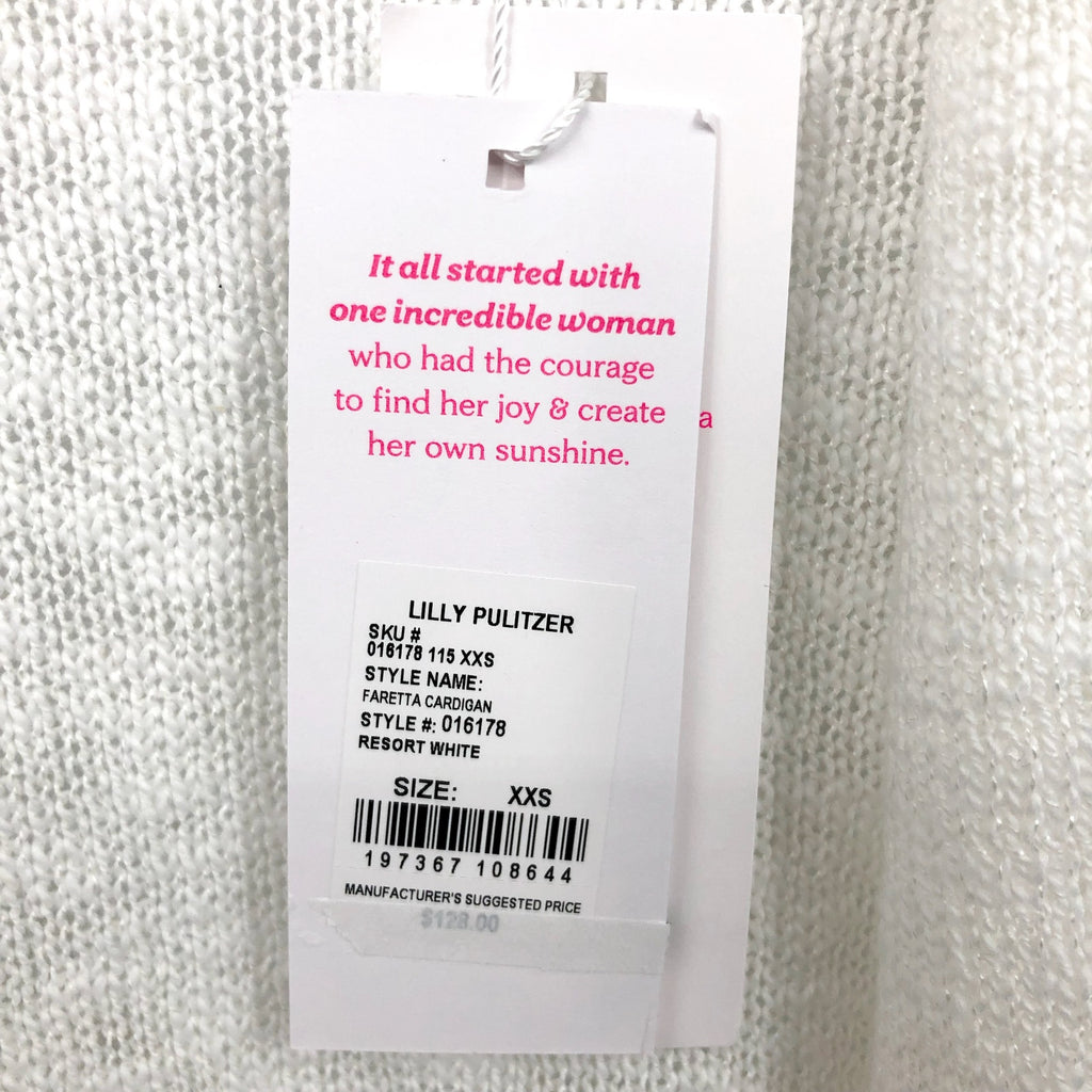 LILLY PULITZER Women's Faretta Cardigan XXS Resort White Open Long Sleeve NWT