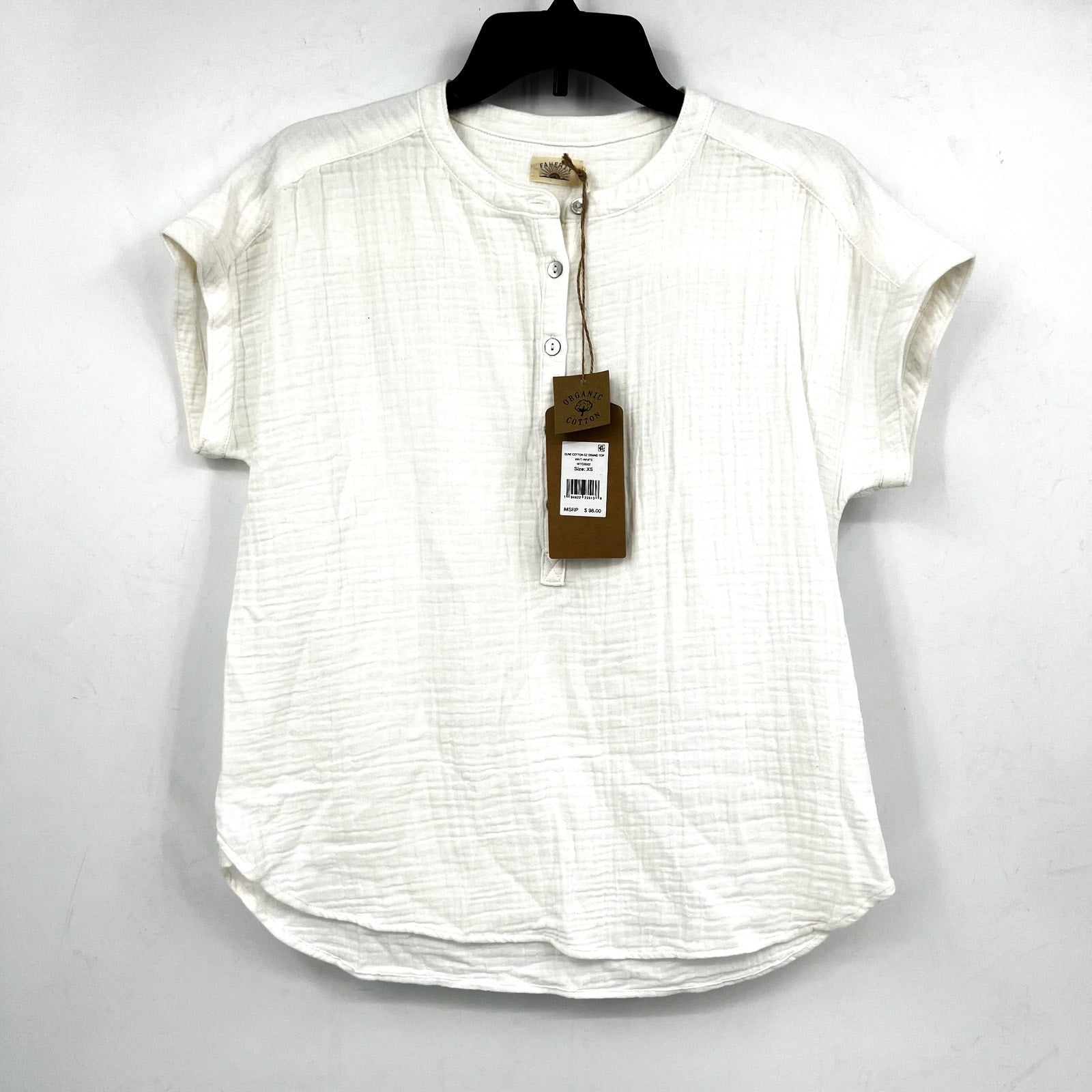 FAHERTY Women's Dune Desmond Top XS White Cotton Gauze Half Placket NWT