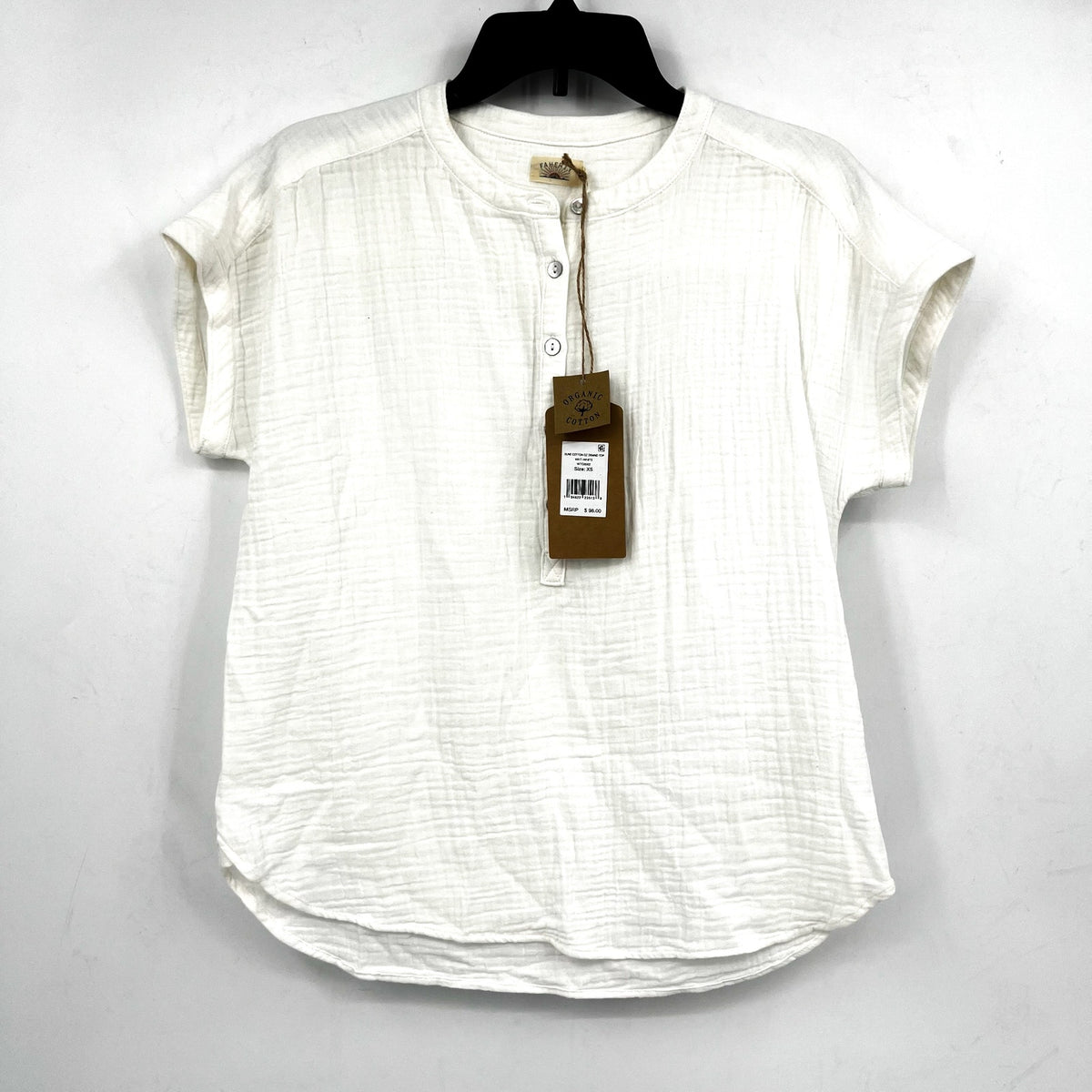 FAHERTY Women's Dune Desmond Top XS White Cotton Gauze Half Placket NWT