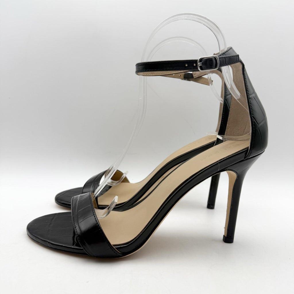 Ralph Lauren Womens Allie Heel Sandals US 8 Black Crocodile-Embossed Leather NIB