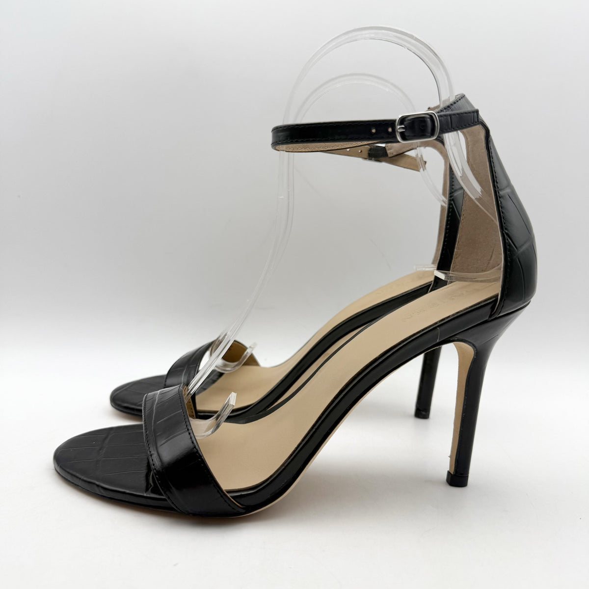 Ralph Lauren Womens Allie Heel Sandals US 8 Black Crocodile-Embossed Leather NIB