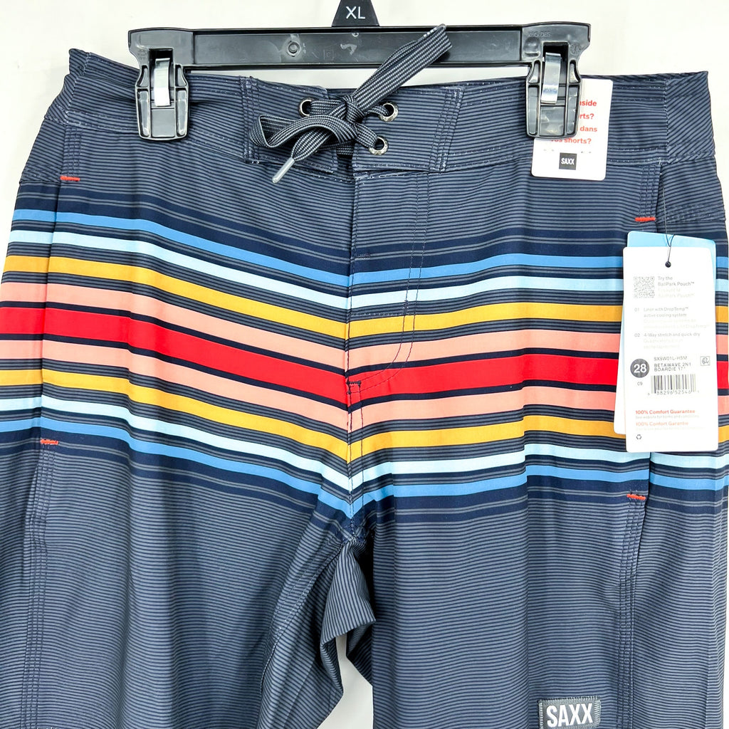 SAXX Betawave 2n1 Swim Board Shorts Size 28 Blue Stripe 7" Inseam Liner NWT