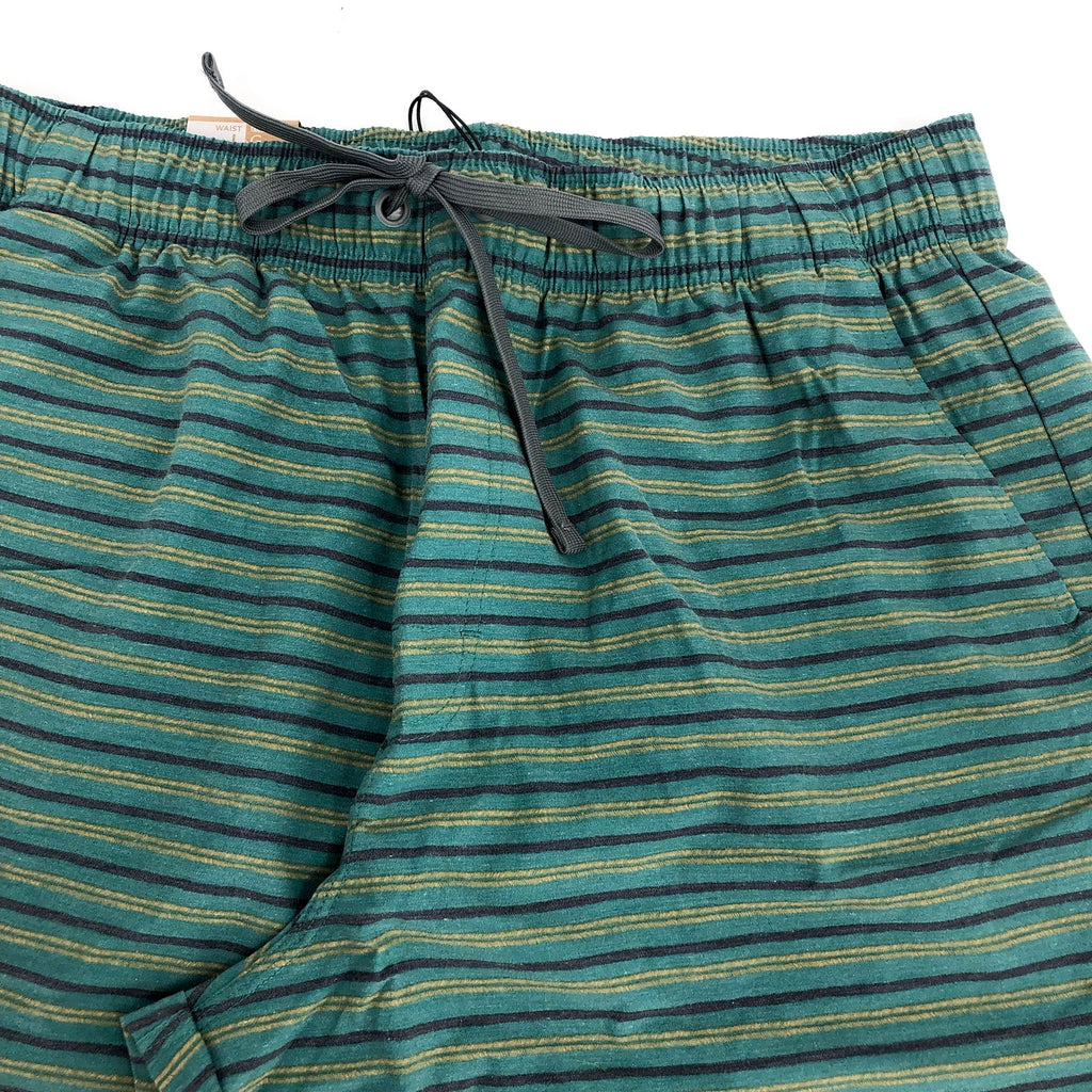PRANA Men's Metric Swim Shorts Large Green Blue Cove Stripe 8" Inseam NWT