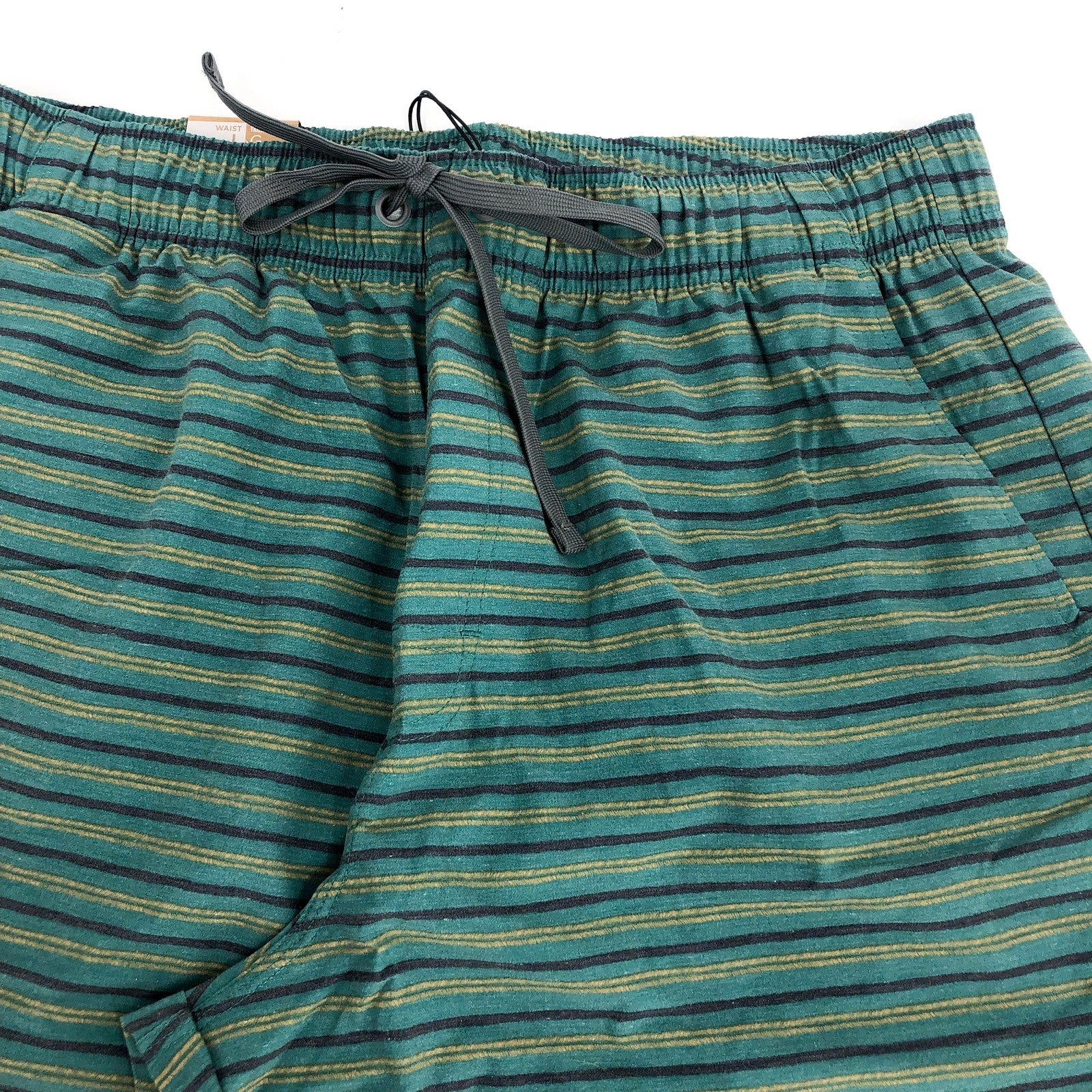 PRANA Men's Metric Swim Shorts Large Green Blue Cove Stripe 8" Inseam NWT