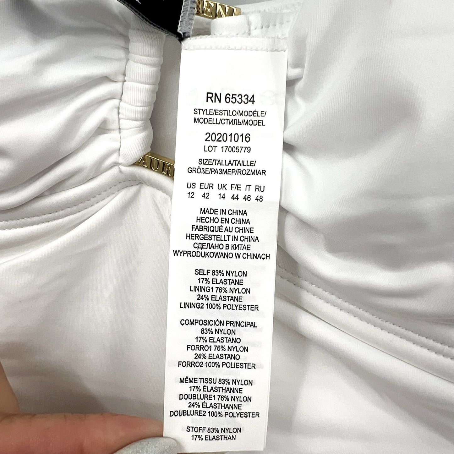 LAUREN RALPH LAUREN One Piece Swimsuit Size 12 White Beach Club Solid Ring NWT