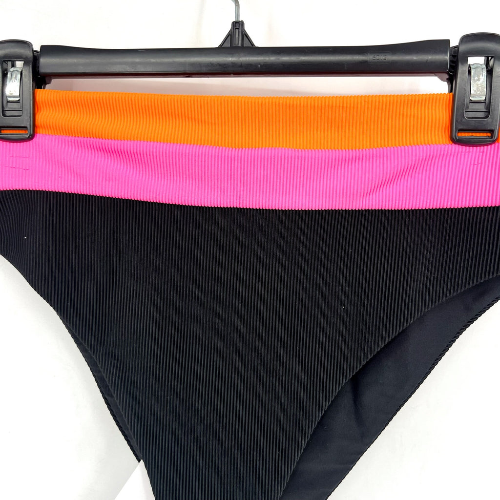 BEACH RIOT Heidi Colorblock High Waist Bikini Bottoms Medium Black Orange NWT