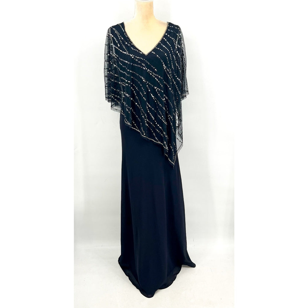 ADRIANNA PAPELL Women's Beaded Popover Midi Dress Size 8 Midnight Blue NWT