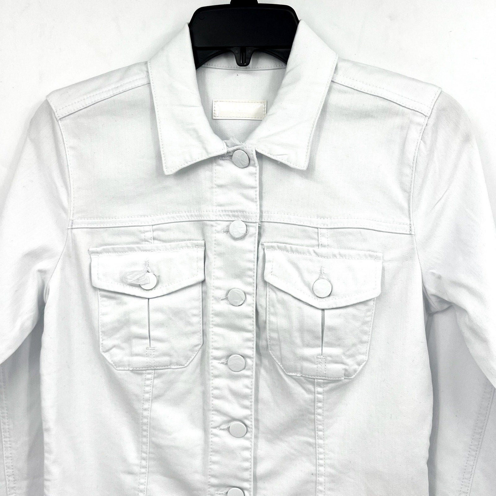 KUT FROM THE KLOTH Kara Frayed Denim Trucker Jacket Small Optic White NWOT