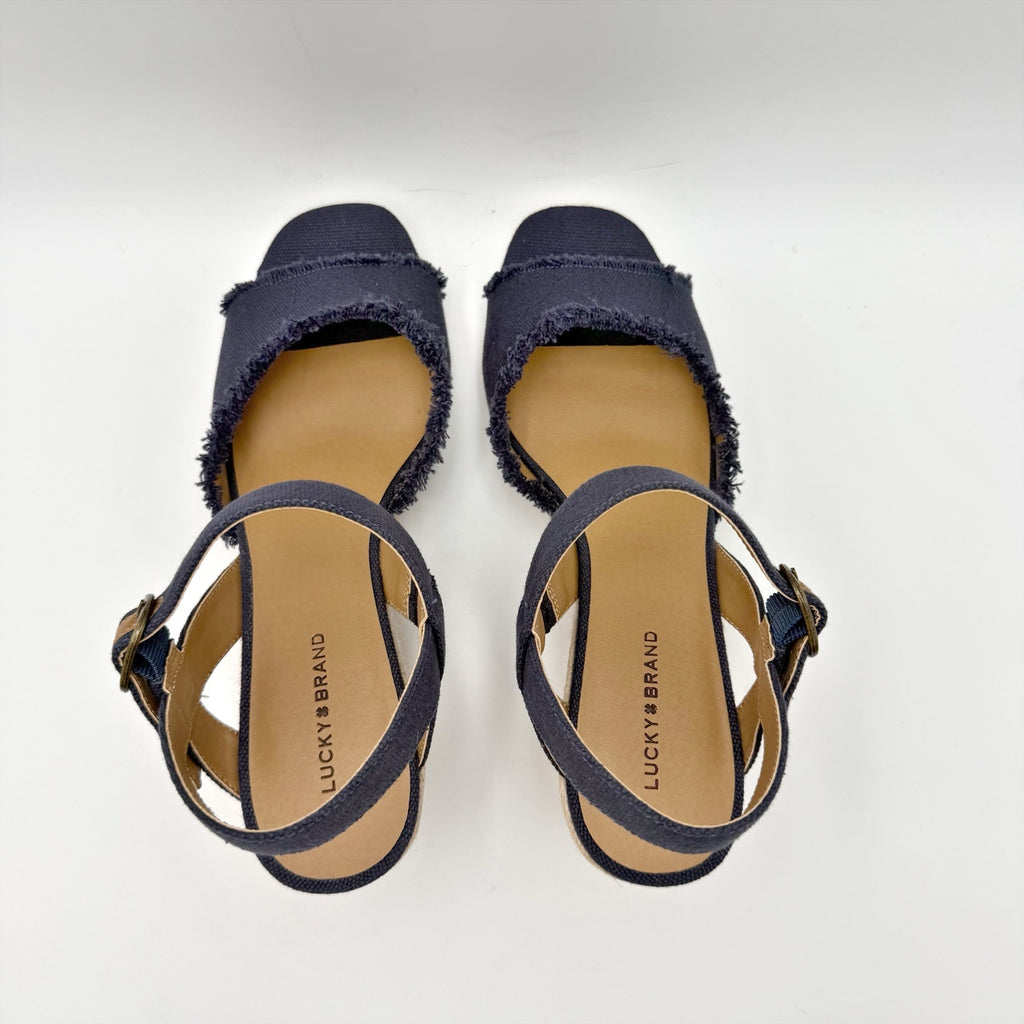 Lucky Brand Womens Mindra Espadrille Wedge Sandals Size 10 Wide Indigo Blue NIB