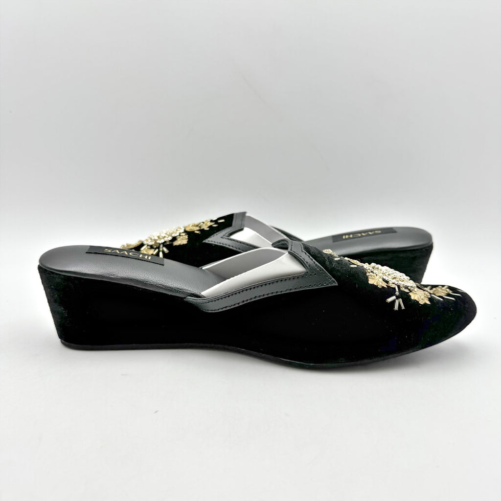 Saachi Womens Sequined Floral Slide Mules US 8 Black Velvet NWOB