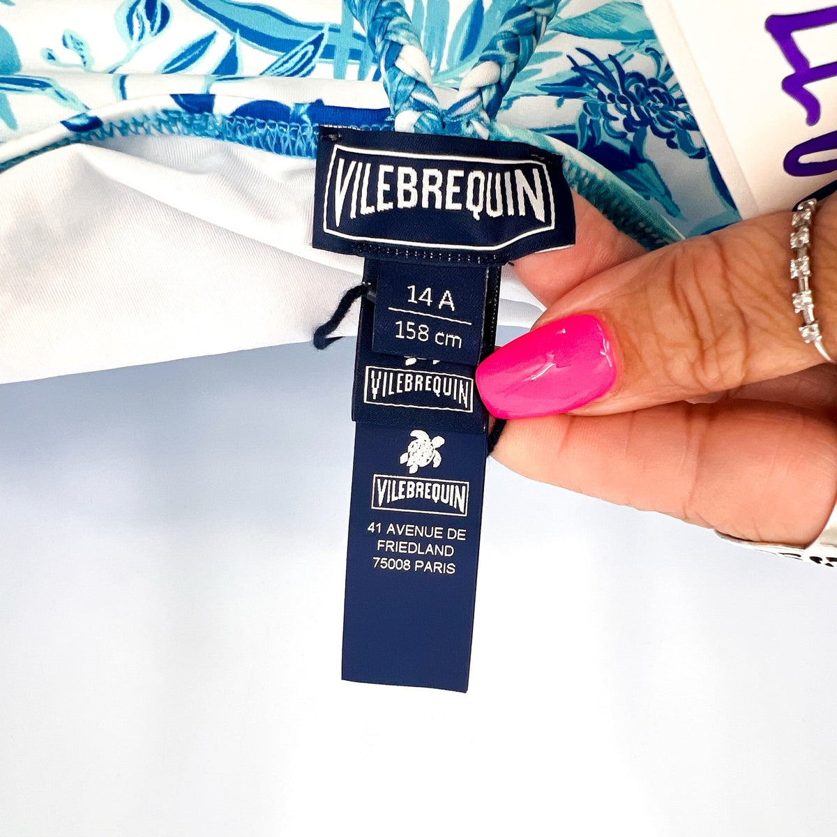 VILEBREQUIN Girl's Tahiti Flowers One Piece Swimsuit 14 ANS White Blue Print NWT