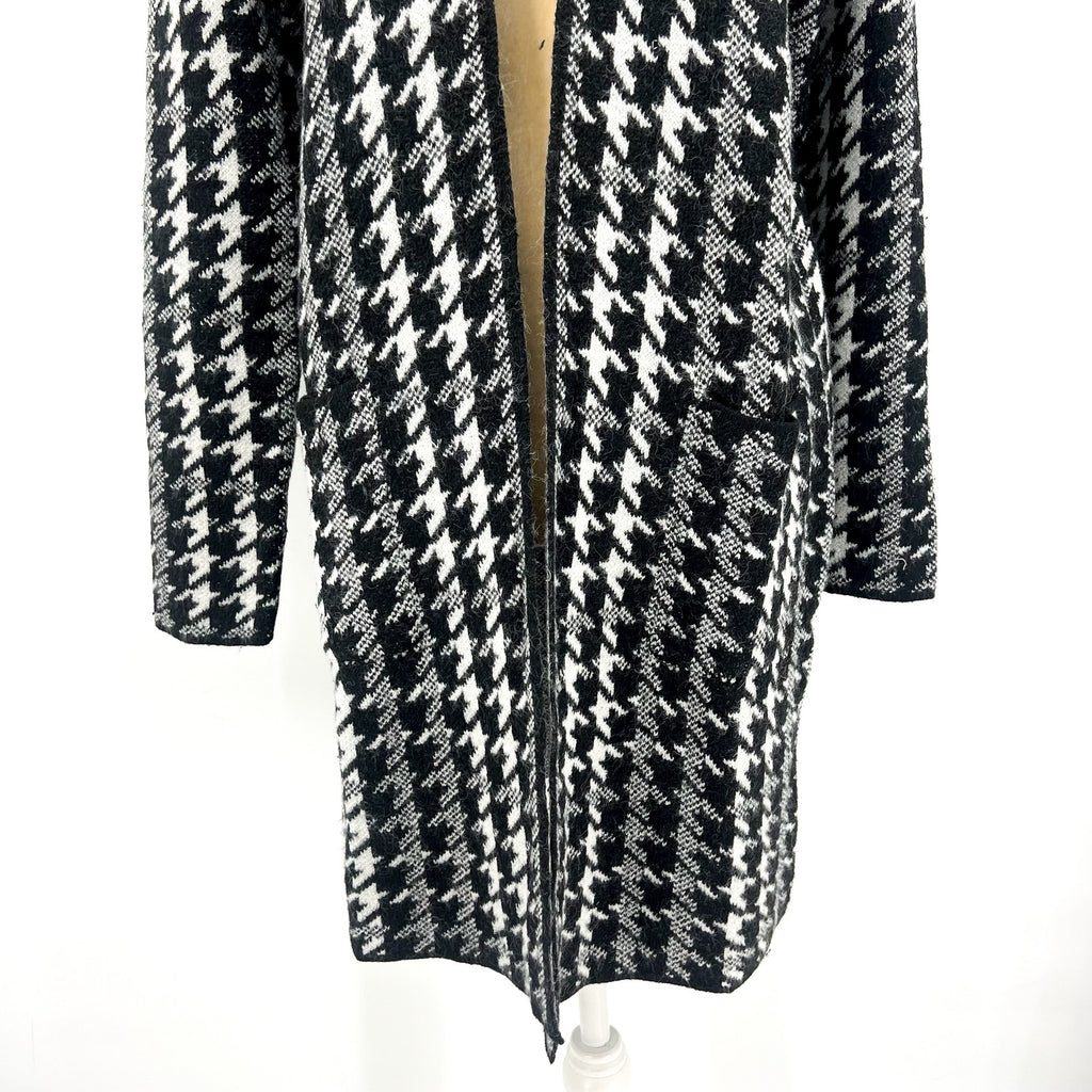 FORTUNE + IVY Women's Long Cardigan Sweater Small Black White Houndstooth NWOT