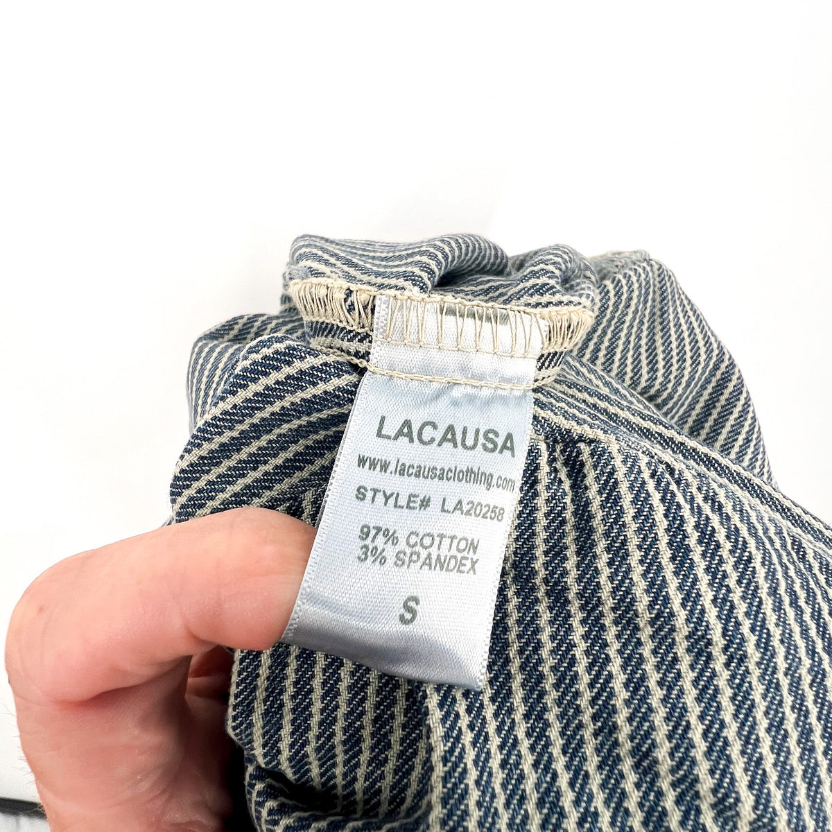LACAUSA Womens Railroad Lucky Jumpsuit Small Blue Sea Salt Stripe NWT