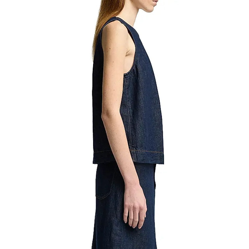 7 FOR ALL MANKIND Sleeveless Denim Top Medium Blueberry Cotton Linen NWT