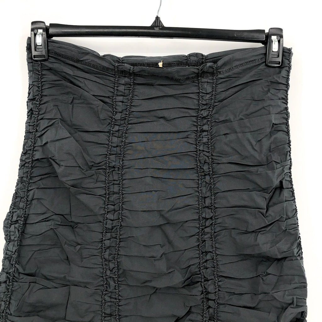XCVI Double Shirred Panel Midi Skirt Large Charcoal Grey Stretch Poplin NWT
