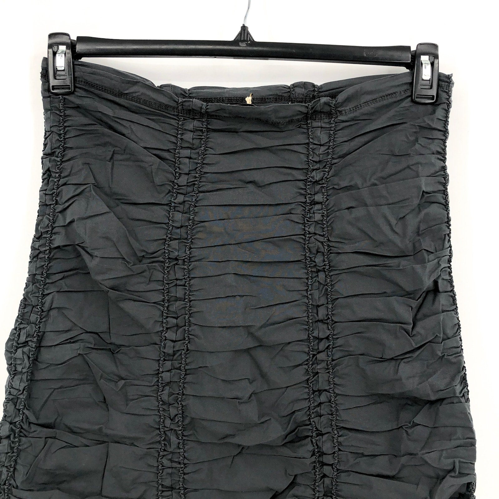 XCVI Double Shirred Panel Midi Skirt Large Charcoal Grey Stretch Poplin NWT