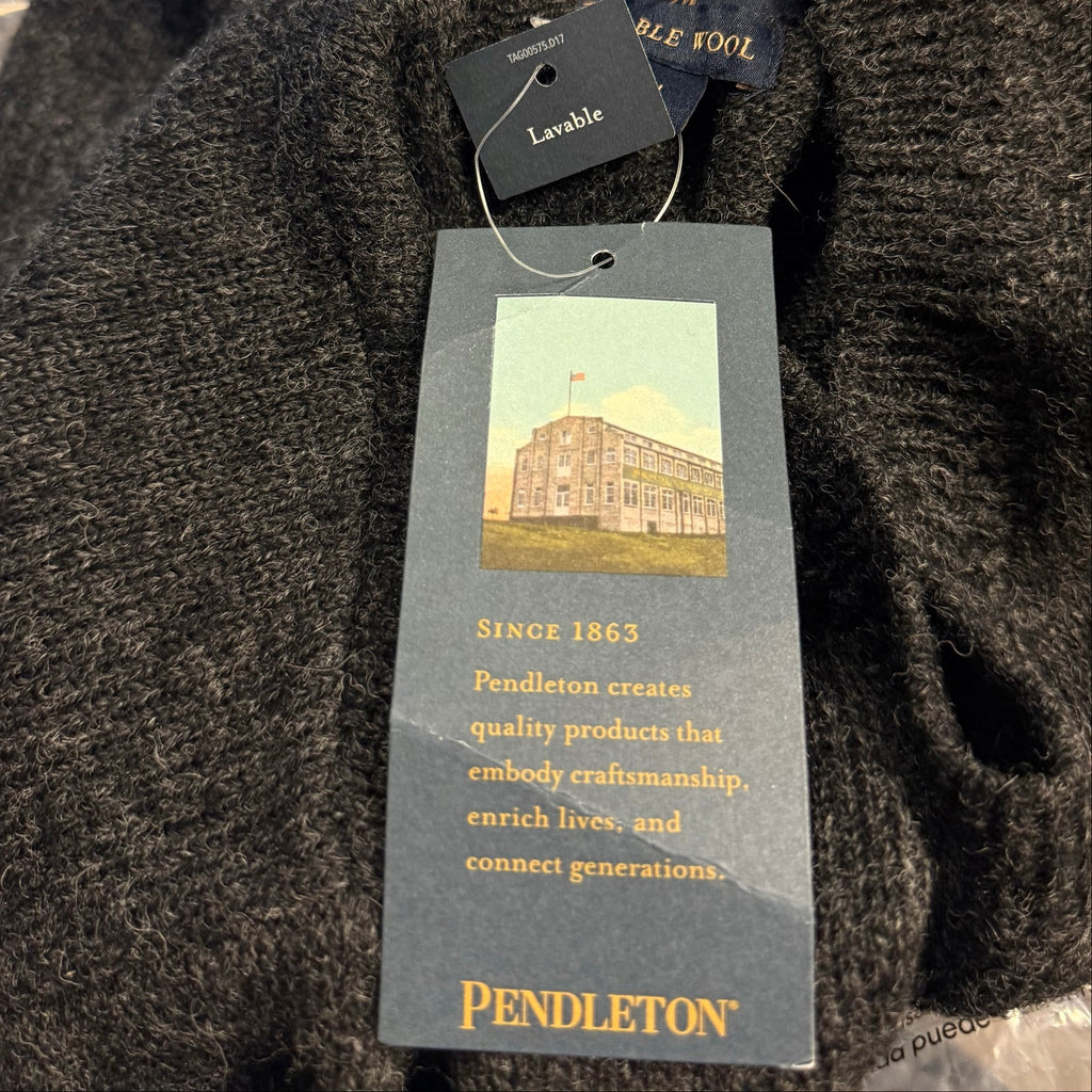 PENDLETON Men's Shetland Wool Sweater Medium Black Heather Crewneck NWT