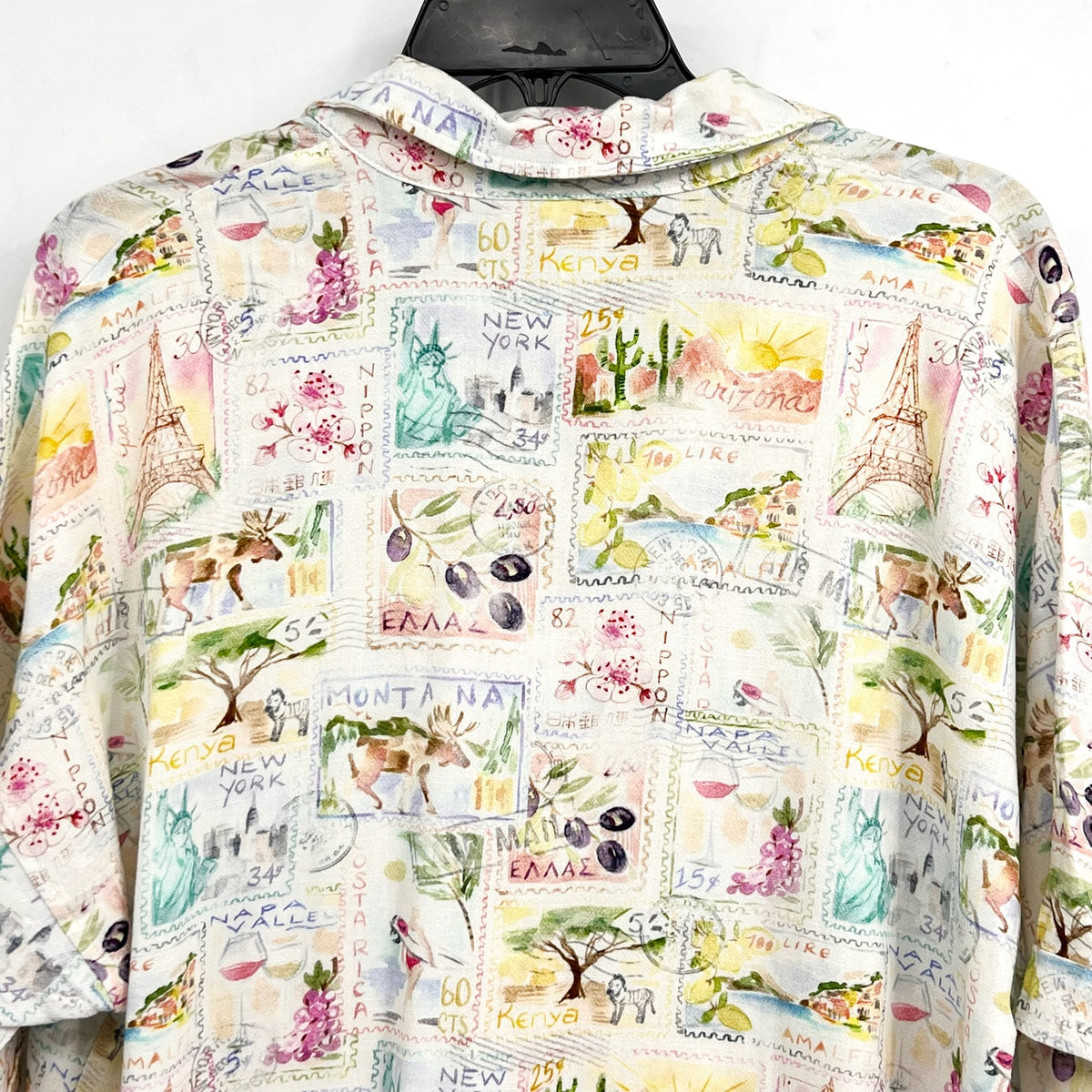 SPLENDID Women's Coastal Postcard Top Medium White Print Linen Blend Blouse NWT