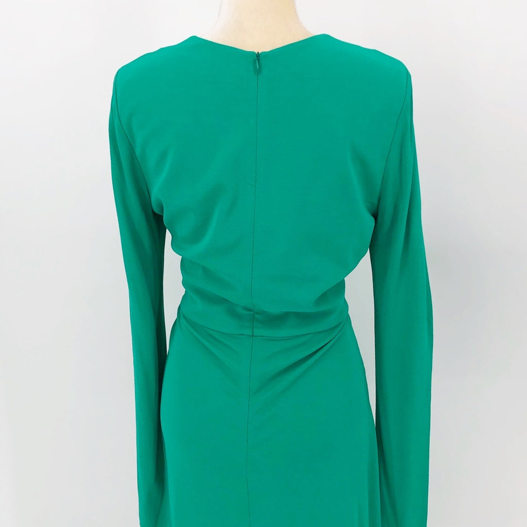 Rebecca Vallance Womens Riccardo Ruched Gown 10 Green Cutout Long Sleeve NWOT