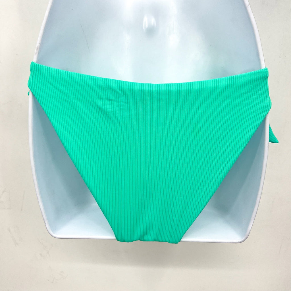 BECCA Modern Edge Demi Bikini Bottom Medium Aqua Sea Green Side Tie Ribbed NWT