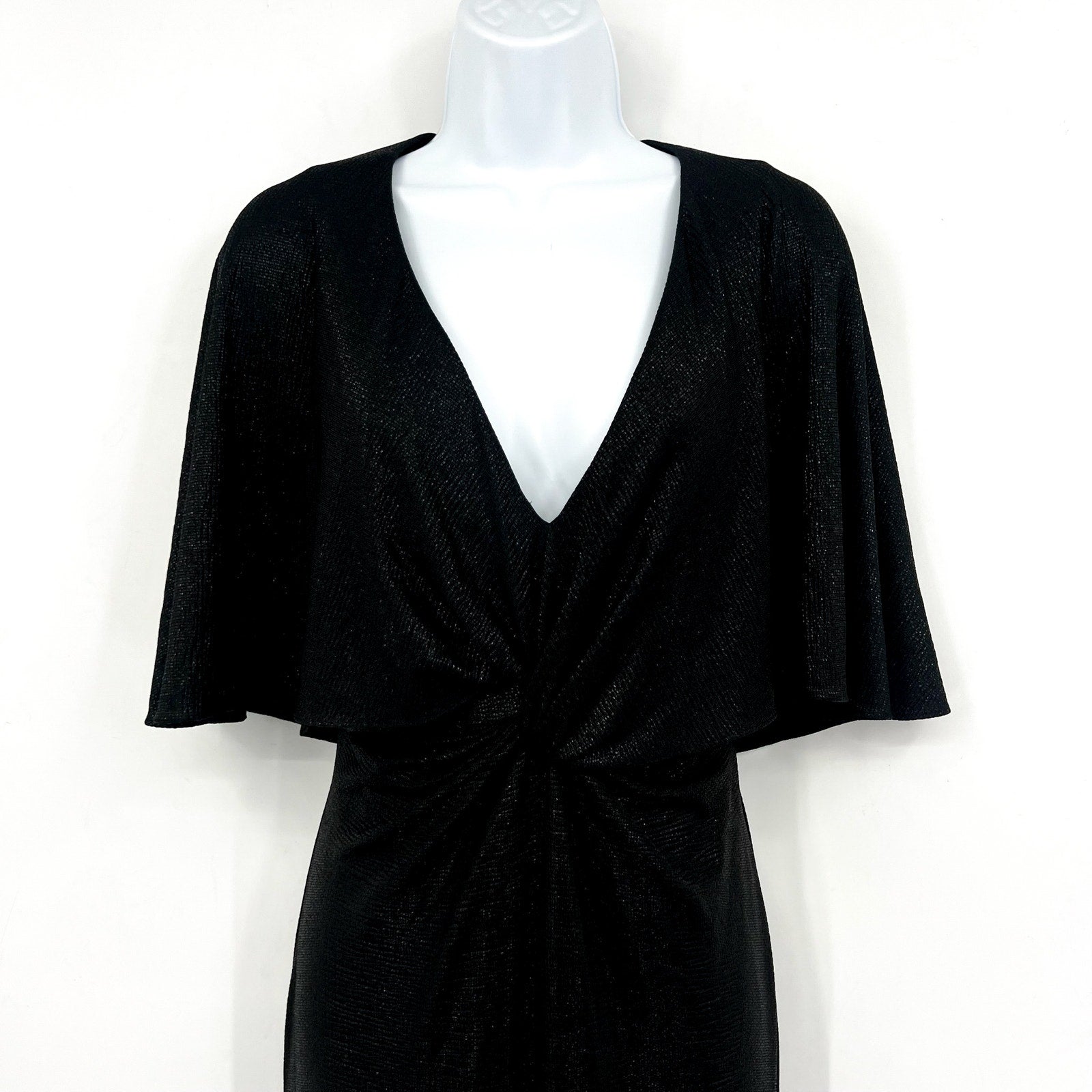 LAUREN RALPH LAUREN Twist-Front Cape Gown Size 6 Black Metallic Knit Dress NWT