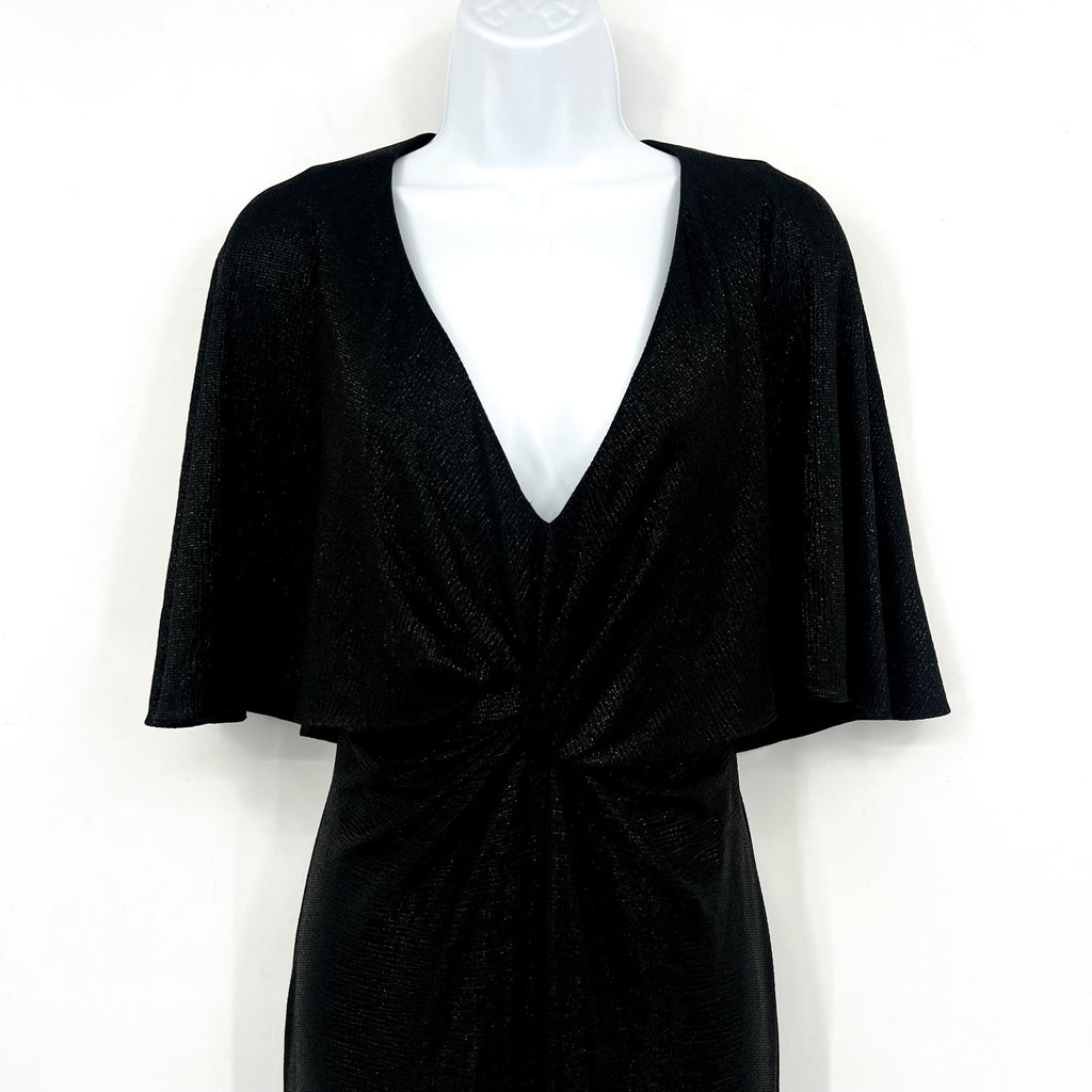 LAUREN RALPH LAUREN Twist-Front Cape Gown Size 6 Black Metallic Knit Dress NWT