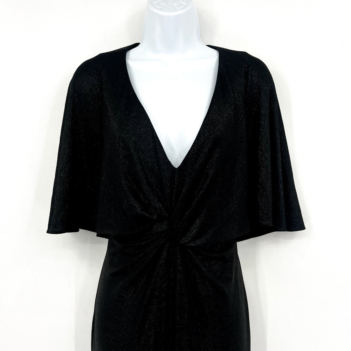 LAUREN RALPH LAUREN Twist-Front Cape Gown Size 6 Black Metallic Knit Dress NWT