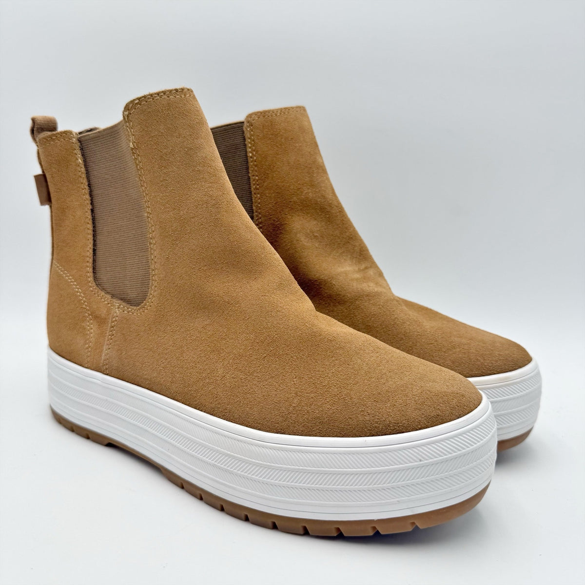 KEDS Womens The Platform Chelsea Boots Size 6.5 Brown Tan Suede NWOB