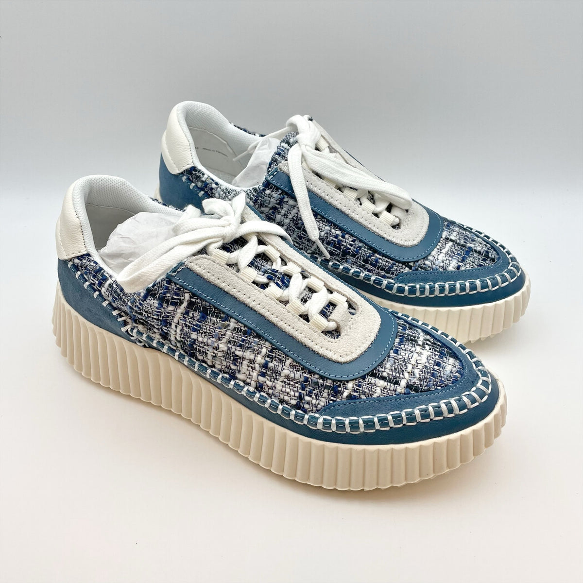 Dolce Vita Womens Dolen Casual Sneakers Size 8.5 Blue Fabric Leather Lace-Up NIB