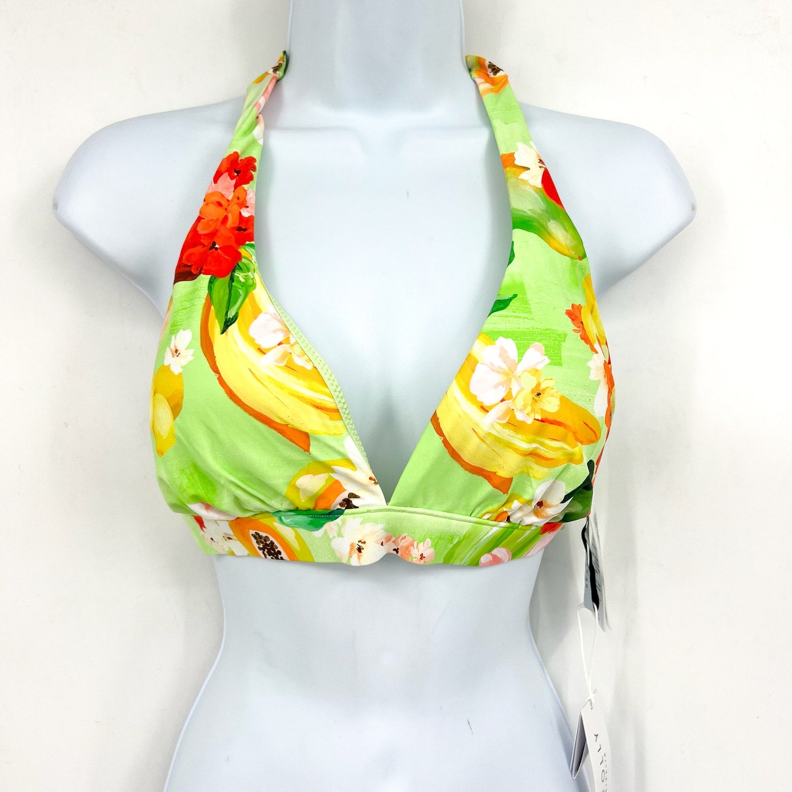 SEAFOLLY Women's Tropique Triangle Bikini Top Size 10 Green Floral Aloe Gel NWT