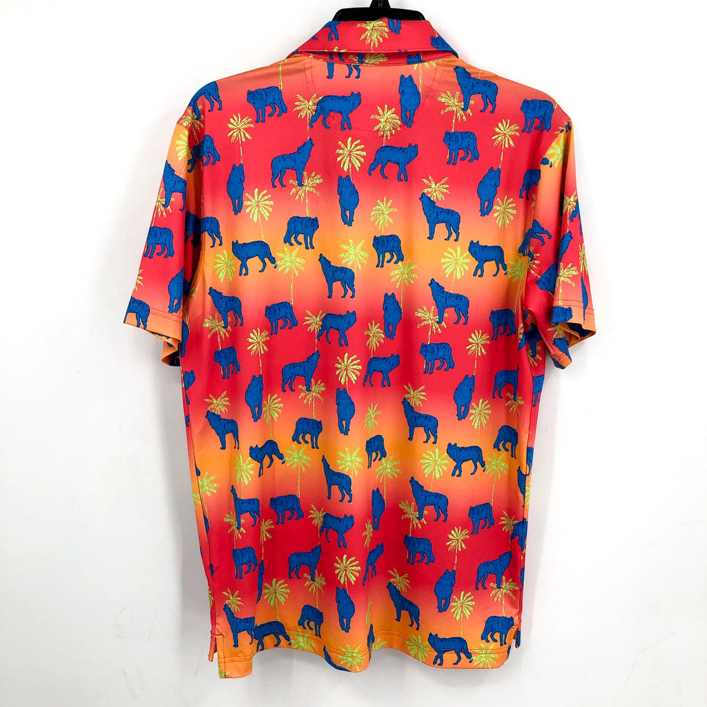 CHUBBIES Mens Howler Moon Performance Polo Shirt 2.0 Small Pink Yellow Multi NWT