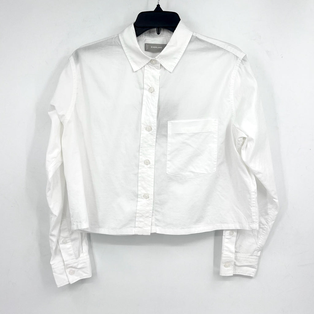 EVERLANE Women's The Way-Short Shirt in Silky Cotton Small White Long Sleeve NWT