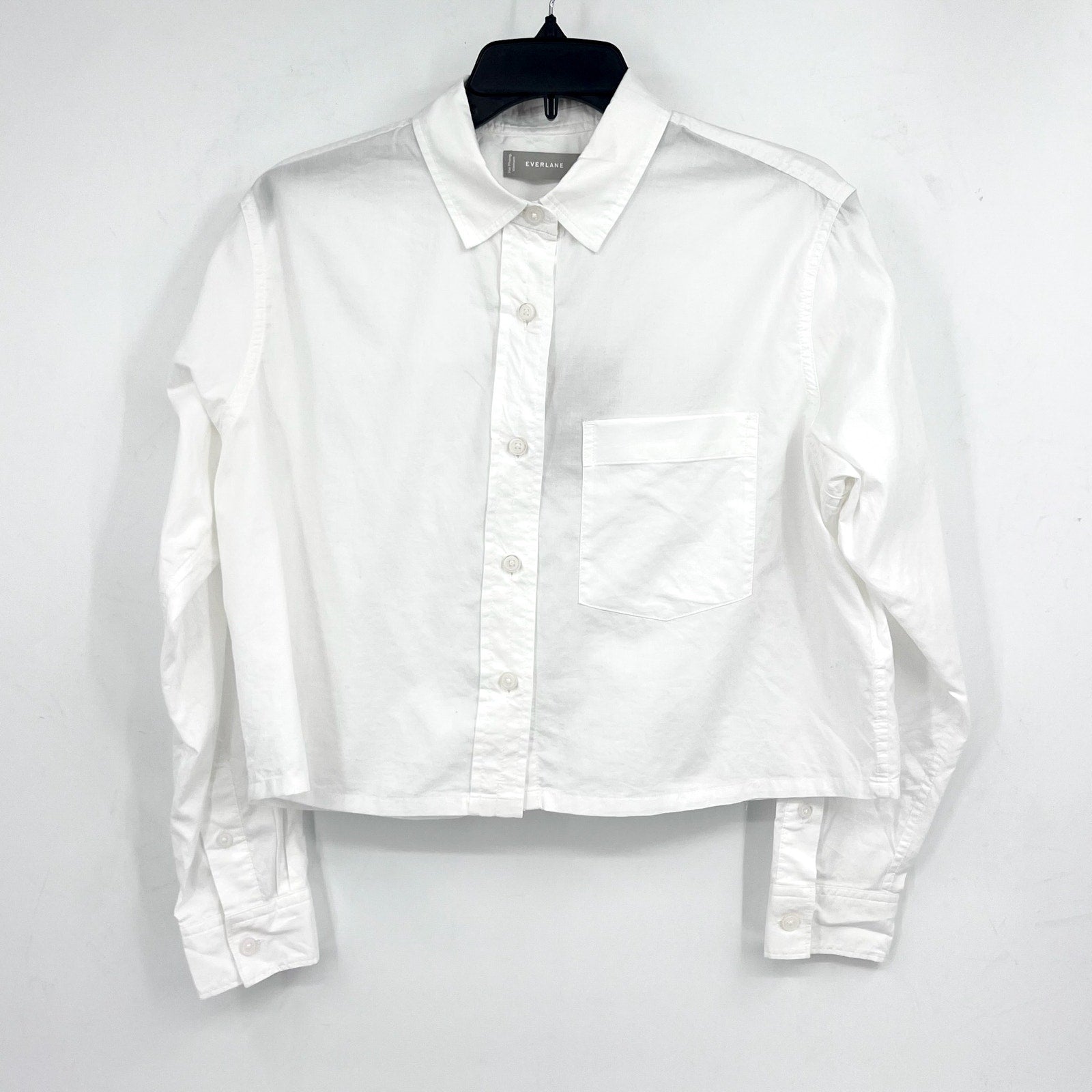 EVERLANE Women's The Way-Short Shirt in Silky Cotton Small White Long Sleeve NWT