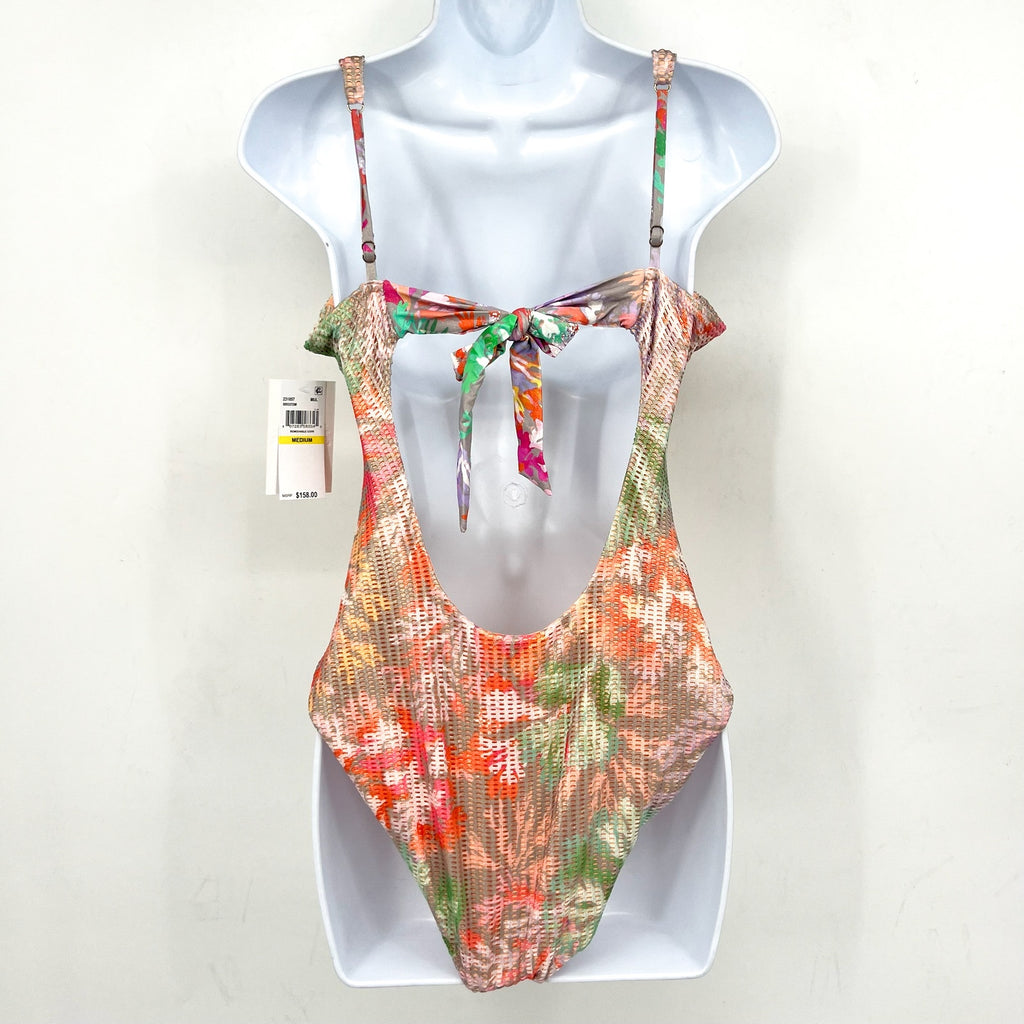 BECCA Coral Reef Viviana One Piece Swimsuit Medium Pink Print V Wire Plunge NWT